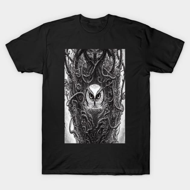 Owl Eyes Bird Design T-Shirt by Mitchell Akim